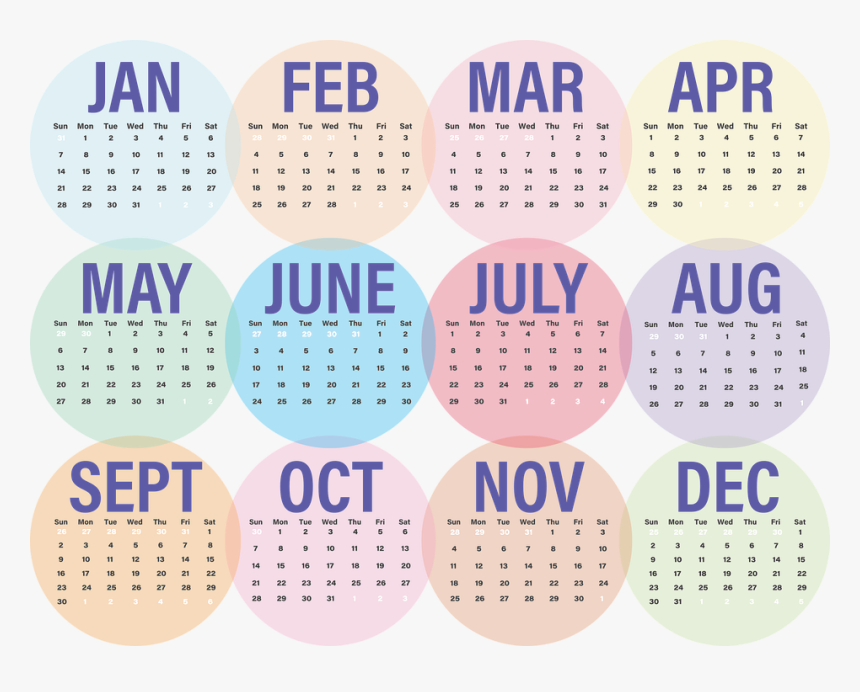 12 Month Calendar 2019 Colorful, HD Png Download, Free Download