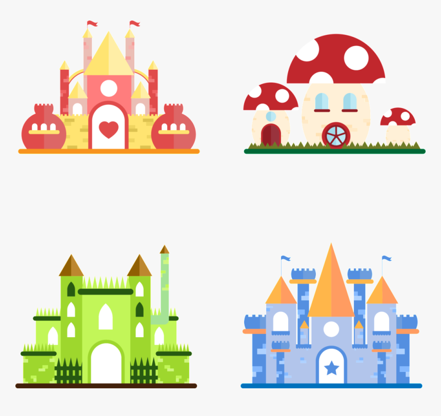4 Colorful Fairytale Castle Pattern Elements - Blue Castle Clipart Background, HD Png Download, Free Download