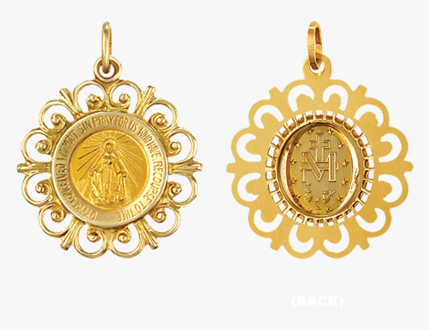 14k Gold Round Miraculous Medallion Filigree Frame - Scapular Pendant, HD Png Download, Free Download