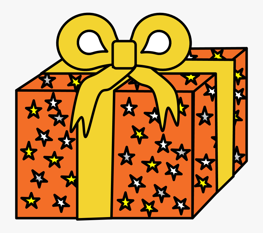 Gift, Orange Wrapping Paper, Yellow Ribbon, Stars - Gift Black And White, HD Png Download, Free Download