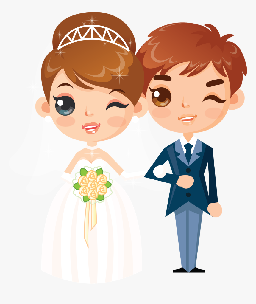 Happy Toon Couple - Bride And Groom Cartoon, HD Png Download, Free Download
