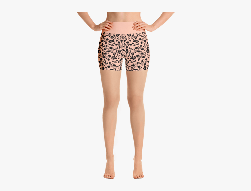 Black Flowers Yoga Short Pants With A Small Inner Pocket - Ubrania Z Lamą Damskie, HD Png Download, Free Download