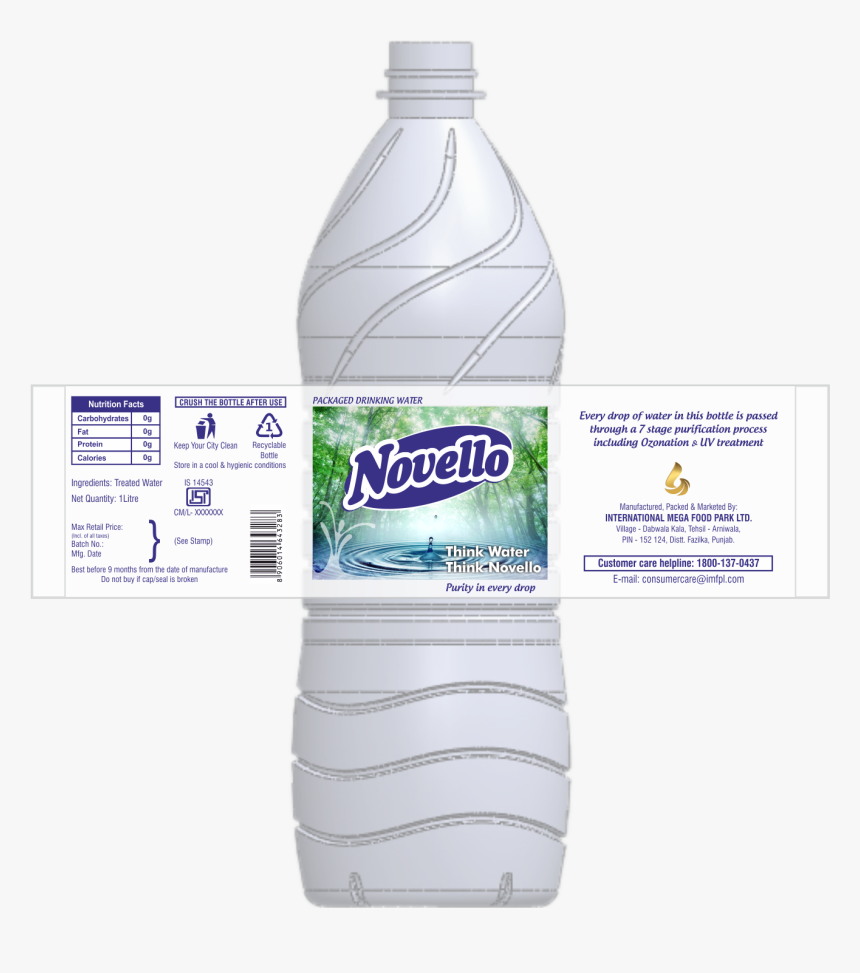 Novello-water Bottle Label - Bottled Water Nutrition Label, HD Png Download, Free Download