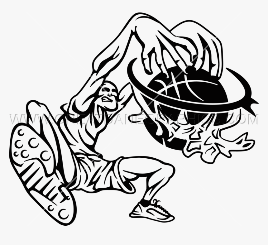 Dunk Drawing Easy - Basketball Dunk Cartoon Black And White, HD Png Download, Free Download