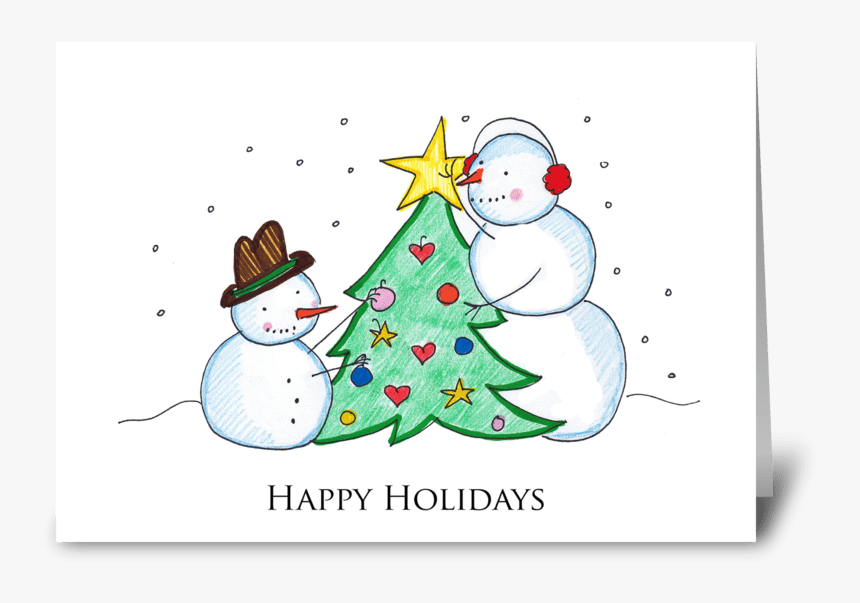 Happy Holidays Snowmen Greeting Card - Happy Holidays Snowman, HD Png Download, Free Download