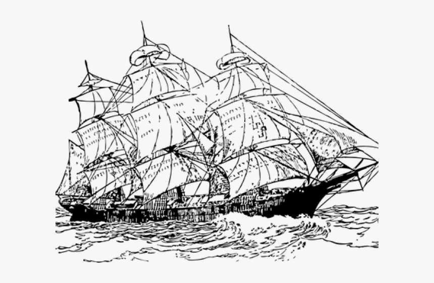 Drawn Yacht Old Boat - Sailing Ship Outline, HD Png Download, Free Download