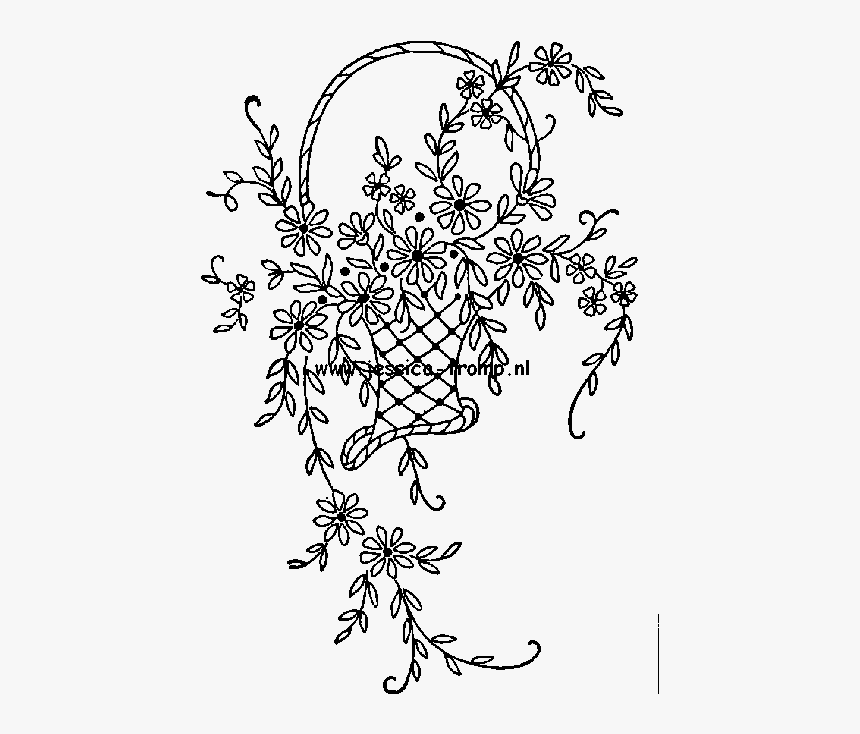 Embroidery Drawing Design - Flower Basket Design For Embroidery, HD Png Download, Free Download