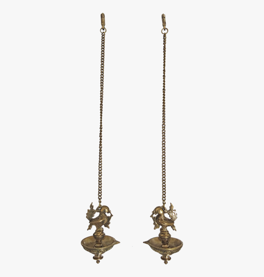 Brass Chain Peacock Diya With Single Faced Jyot Set, - Brass, HD Png Download, Free Download