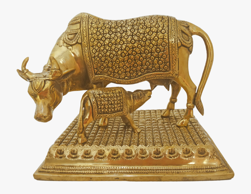 Amazing Handcurved Kamadhenu With Calf Brass Showpiece, - Statue, HD Png Download, Free Download