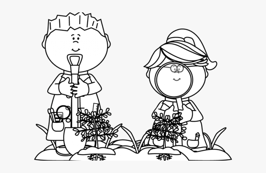 Black And White Kids Looking For Bugs - Science Class Clipart Black And White, HD Png Download, Free Download