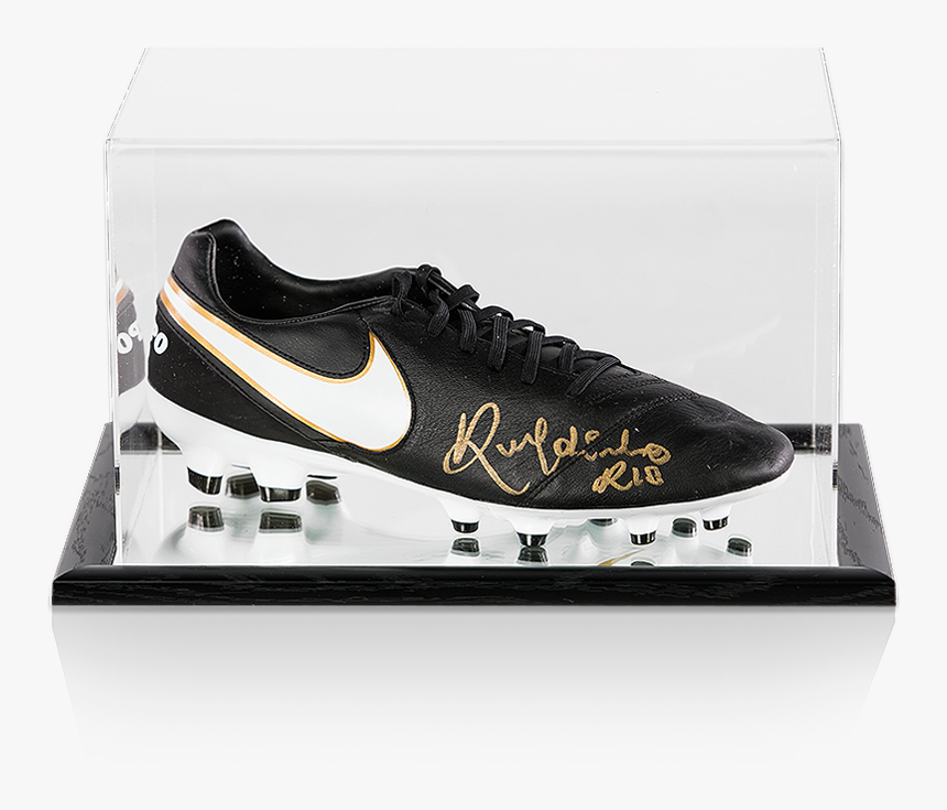Ronaldinho Signed Black Nike Tiempo Boot In Acrylic - Nike Tiempo, HD Png Download, Free Download