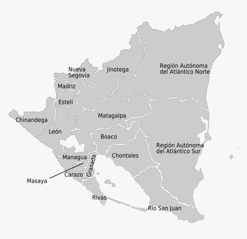 Nicaragua Admin Divisions Map - Map Of Nicaragua Png, Transparent Png, Free Download