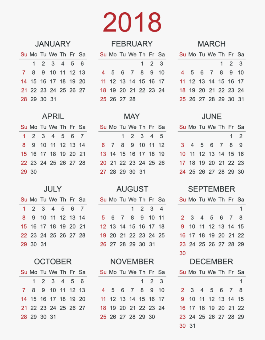 Transparent 2018 Calendar Png - Calendar 2018 Png, Png Download, Free Download