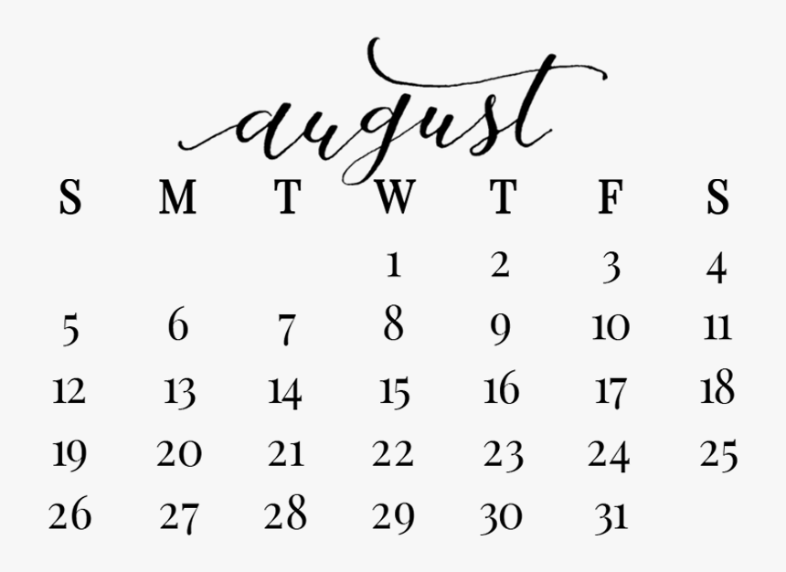 August 2019 Calendar Png, Transparent Png, Free Download