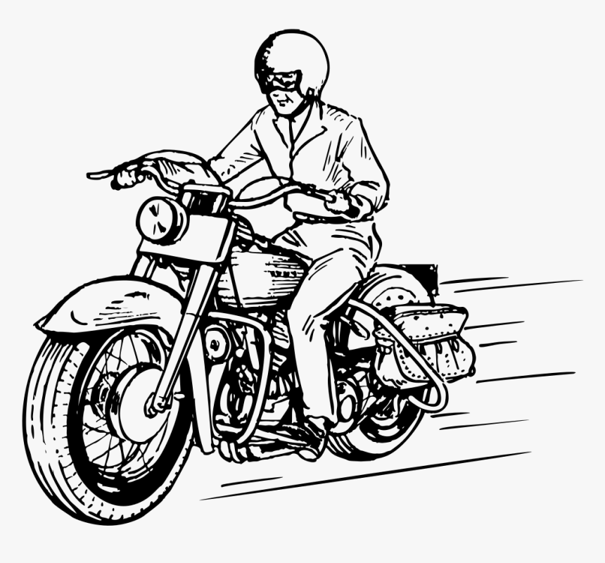 Riding Motorcycle Clipart Black And White - Drawings Of Driving Bike, HD Png Download, Free Download