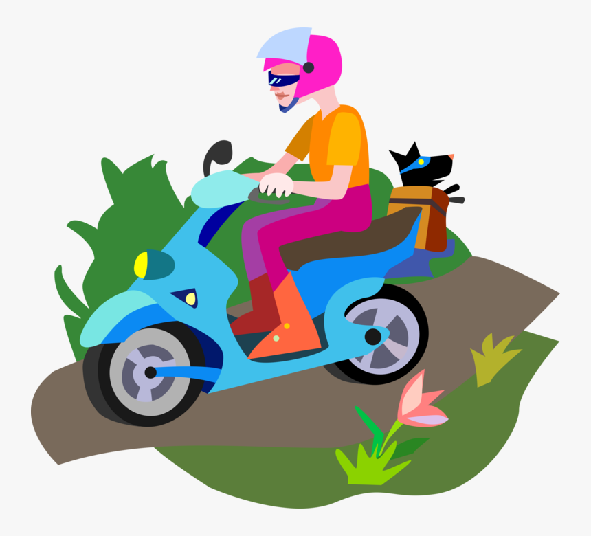 Vector Illustration Of Motorcyclist Rides Motor Scooter, HD Png Download, Free Download