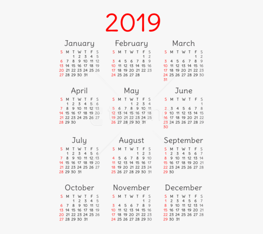 Free Png 2019 Calendar Transparent Png - 2019 Calendar Transparent Background, Png Download, Free Download