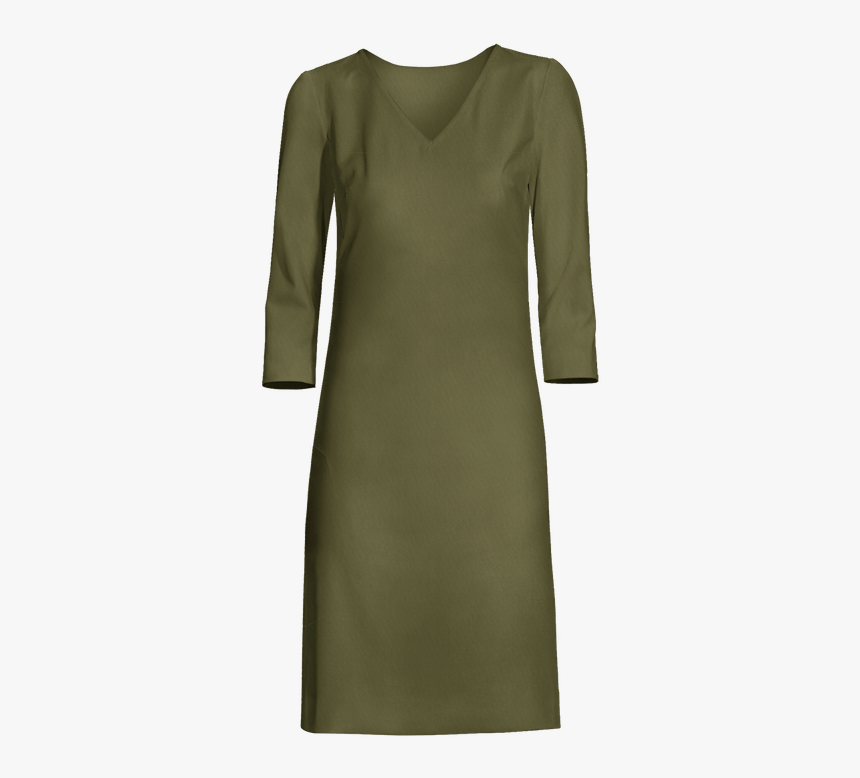 Army Green 3/4 Sleeve V Neck Shift Dress - Cocktail Dress, HD Png Download, Free Download