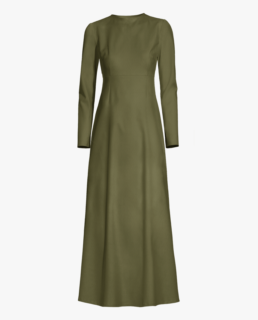 Army Green Long Sleeve Crew Neck Long Dress- - Overcoat, HD Png Download, Free Download