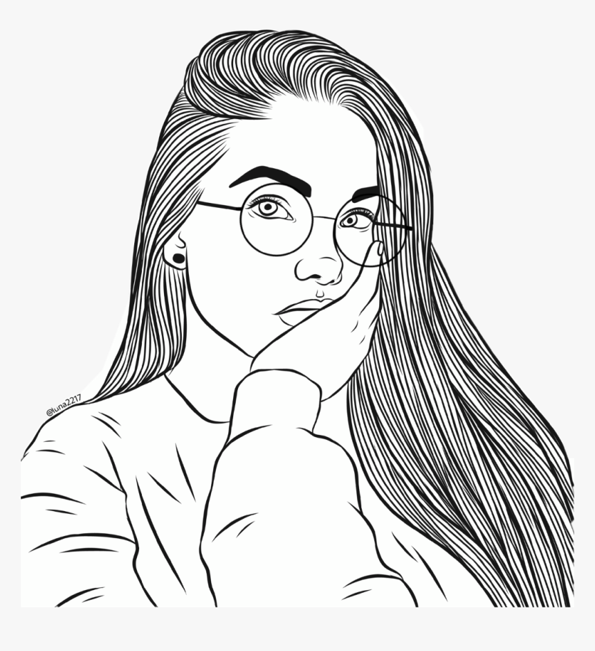 Girl Tumblr Freetoedit Glasses Round Pose Hair Tumblrgi - Outline Images Of Girls, HD Png Download, Free Download