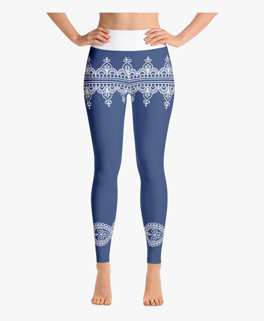 Blue Yoga Leggings With Traditional Indian Borders - Leggings, HD Png Download, Free Download