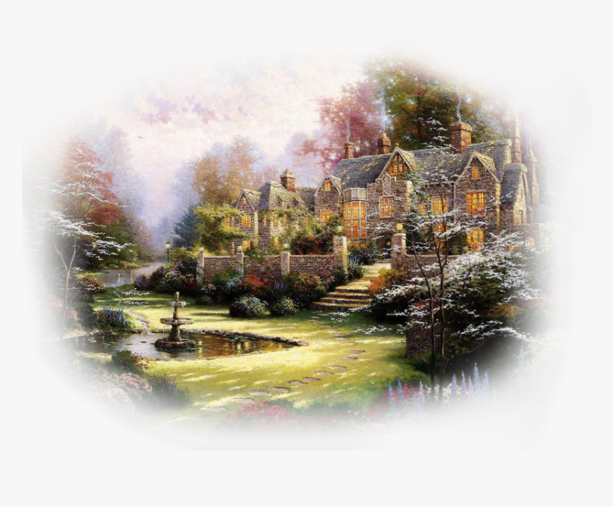 #cottage #house #garden #background #nature #fantasy - Thomas Kinkade Gardens Beyond Spring Gate, HD Png Download, Free Download