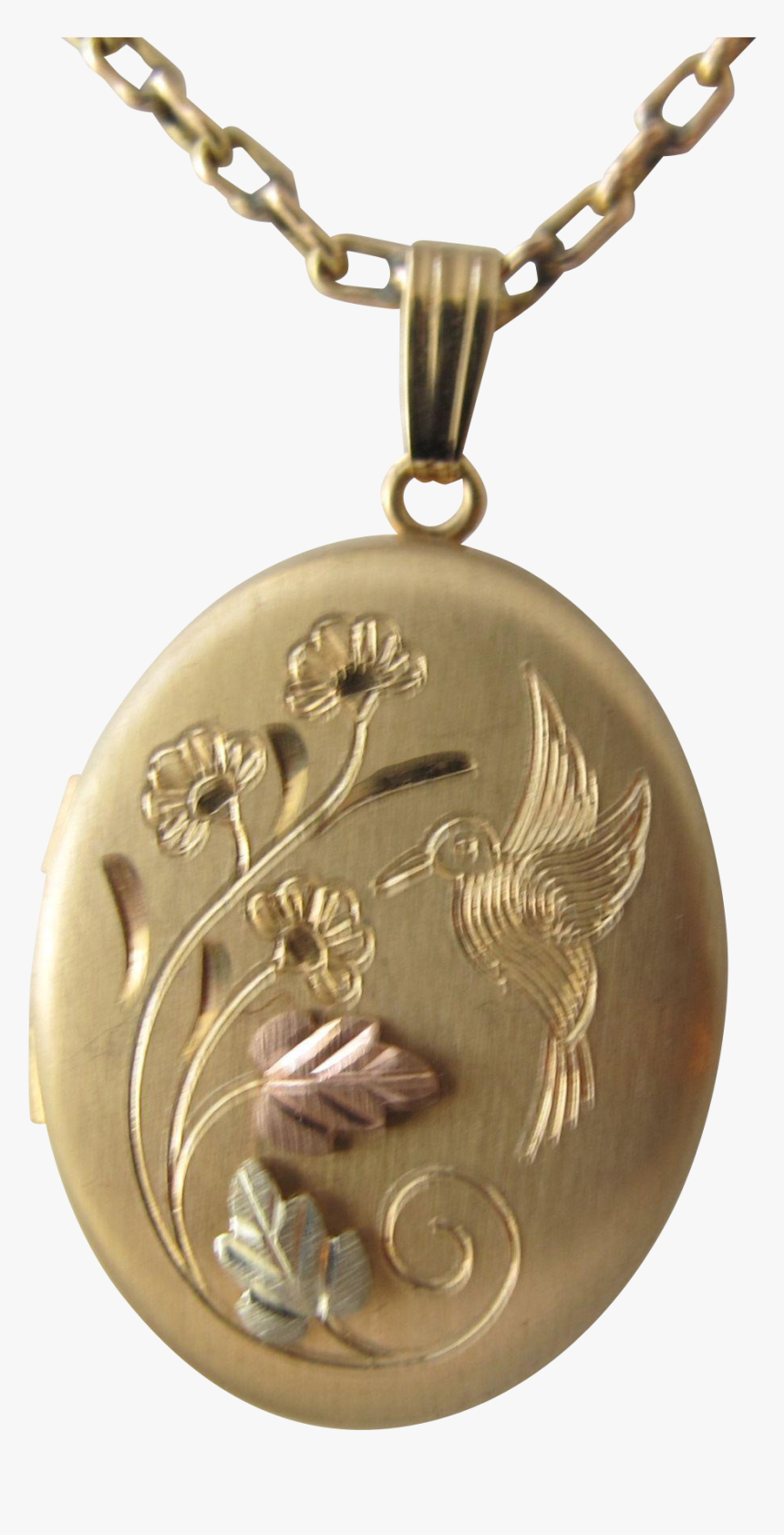 Vintage Gold Chain Locket In Tri Color With Chain Hummingbird - Locket, HD Png Download, Free Download