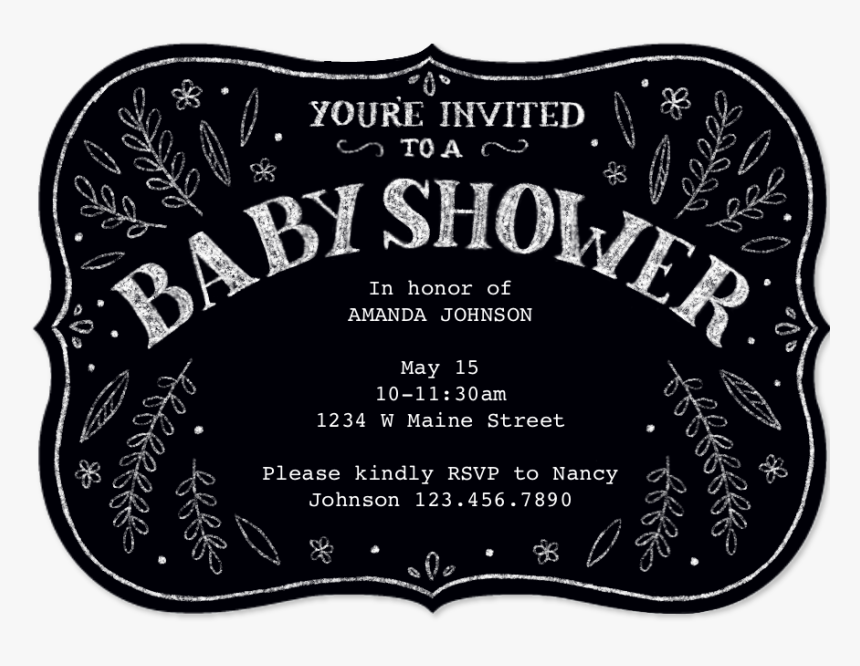 Baby Shower Leaves Invite Baby Shower Baby Chalk Chalkboard - Label, HD Png Download, Free Download