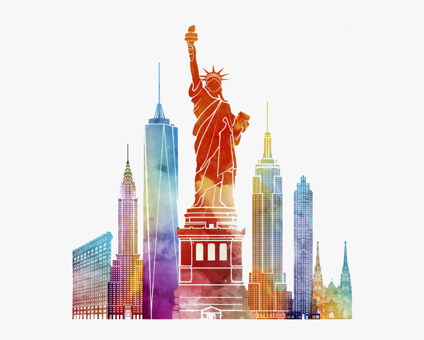 Newyorkcity City Watercolor Painting Illustration Comic - Statue Of Liberty, HD Png Download, Free Download