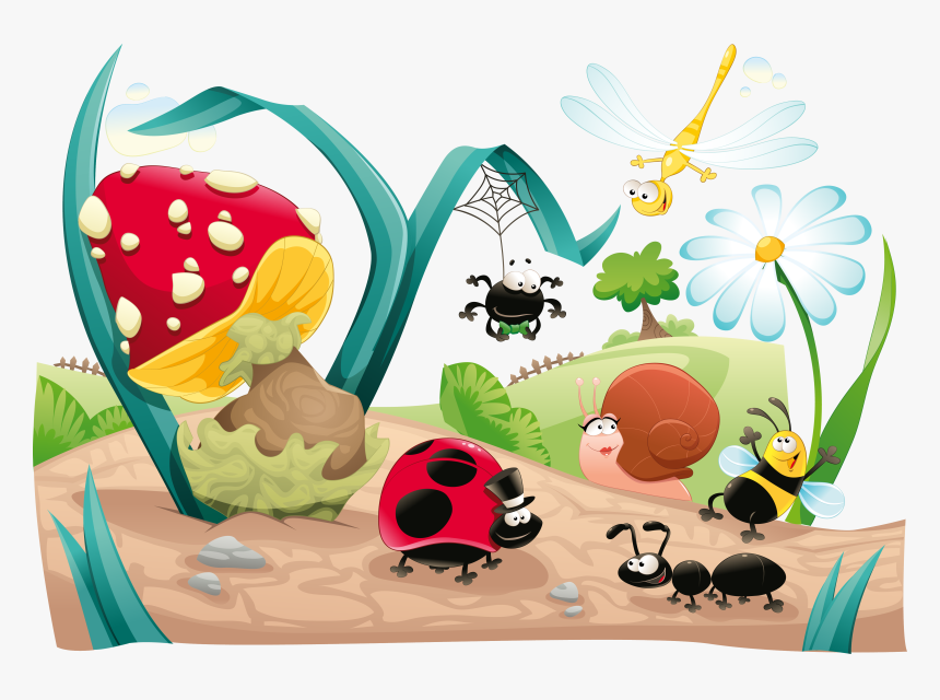 Of Illustration Bee Insect Vector Forest Cartoon Clipart - Insects Mural, HD Png Download, Free Download