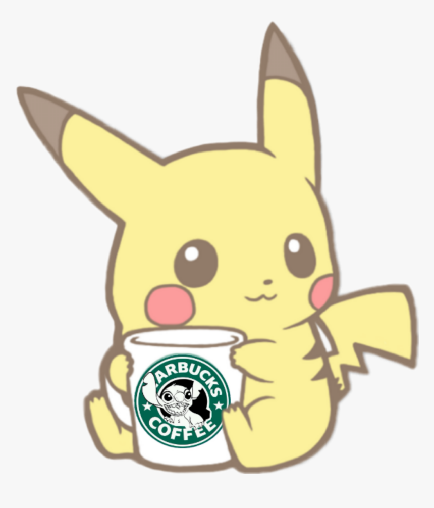 #kawaii #cute #pokemon #pikachu #poke"mon #starbucks - Pikachu With Starbucks, HD Png Download, Free Download