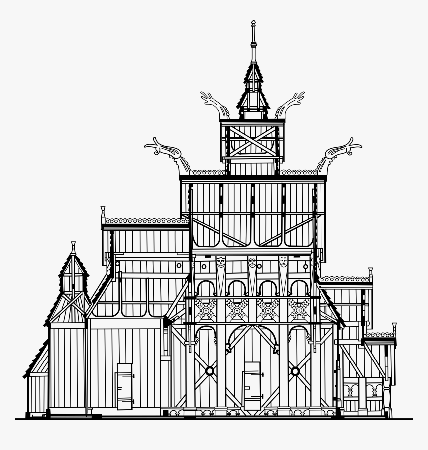 Stabkirche Gol Seitenriss Längsschnitt - Borgund Stave Church Drawing, HD Png Download, Free Download