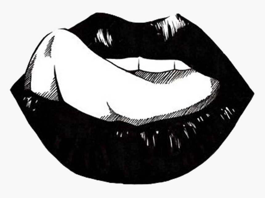 #lips #blackandwhite #aesthetic #tongue #cute #sexy - Sexy Black Lips Png, Transparent Png, Free Download