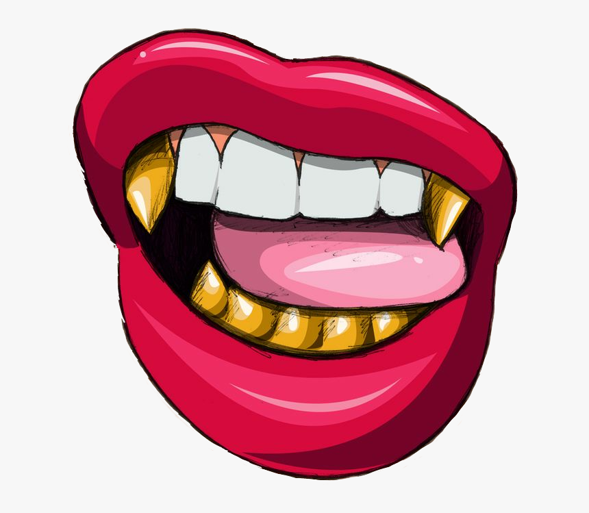 Lips Lipstick Red Trill Sexy Cute Kiss Hot Art Trendy - Cartoon Lips With  Grill, HD Png Download - kindpng