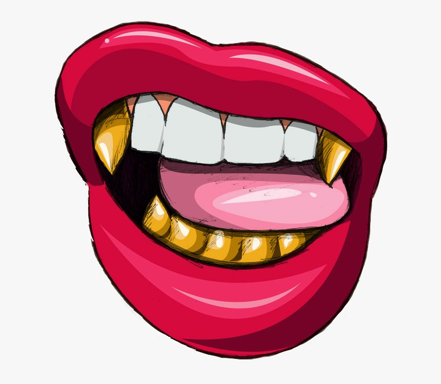 Lips Lipstick Red Trill Sexy Cute Kiss Hot Art Trendy - Cartoon Lips With Grill, HD Png Download, Free Download