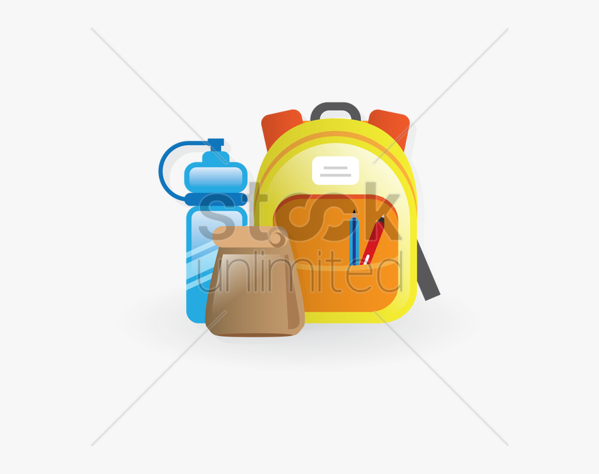 School Backpack, Lunch Bag And Water Bottle Vector - Lunch Bag And Water Bottle Clipart, HD Png Download, Free Download