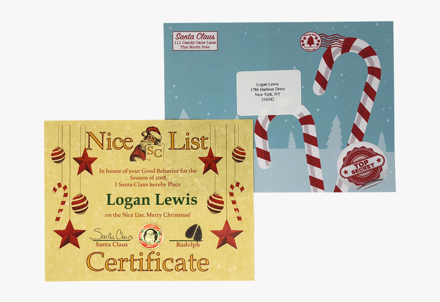 Letter To Santa Png - Santa's Nice List Certificate, Transparent Png, Free Download