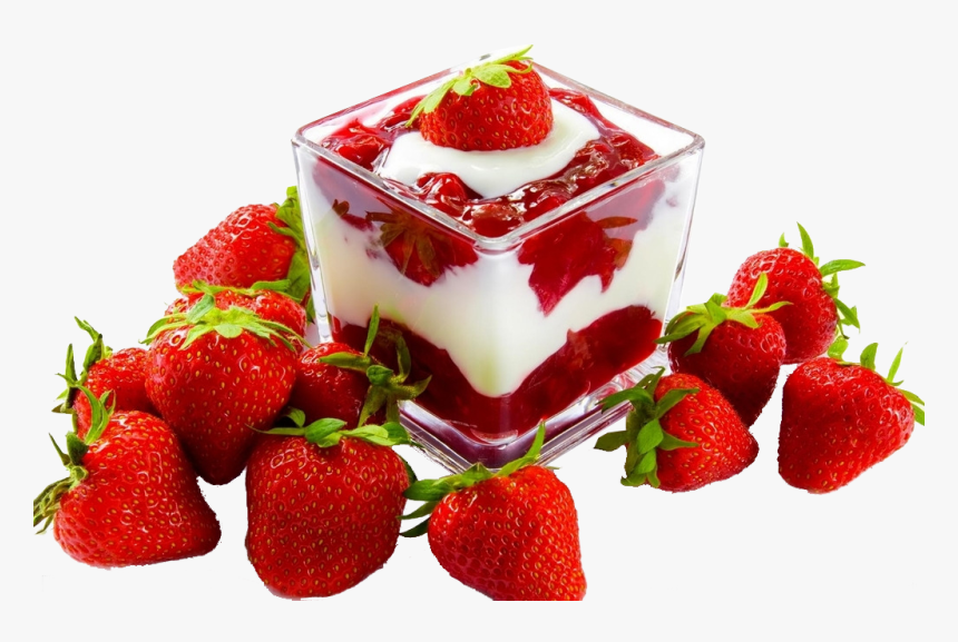 Cream And Strawberries In A Bowl, HD Png Download, Free Download