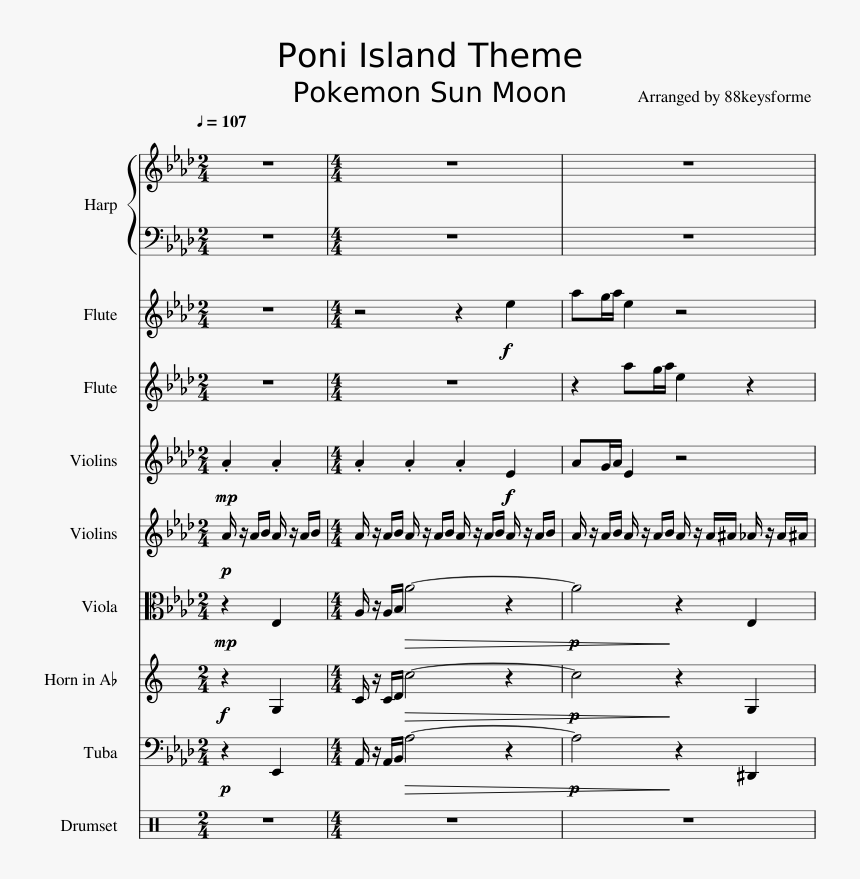 Flute Sheet Music Pokemon Sun And Moon , Png Download - Sheet Music, Transparent Png, Free Download