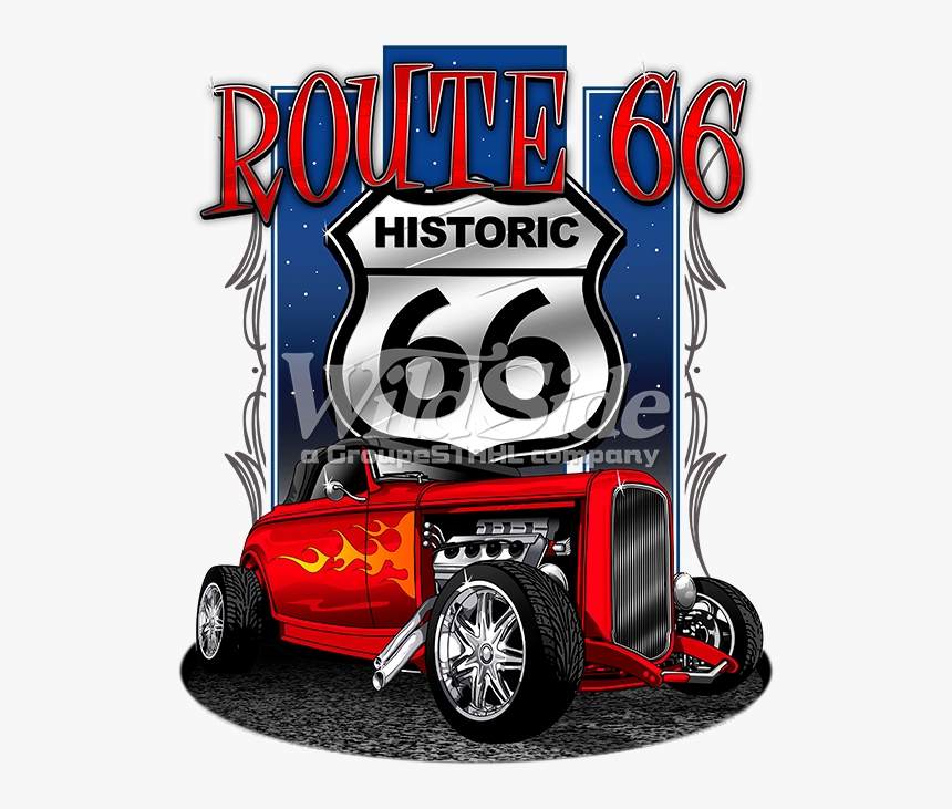 Route 66 With Shield Historic 66 And Hot Rod - Route 66 Historic Moto, HD Png Download, Free Download