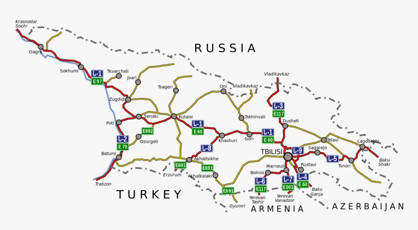 Republic Of Georgia Road Map, HD Png Download, Free Download