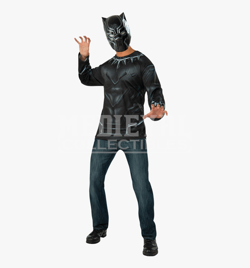 Adult Black Panther Costume Top And Mask Set - Black Panther Hat Mask, HD Png Download, Free Download