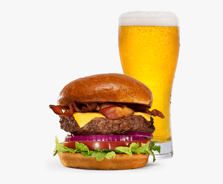 Green Dragon Burger With Beer In Tall Pilsner Glass - Burger And Beer Png, Transparent Png, Free Download