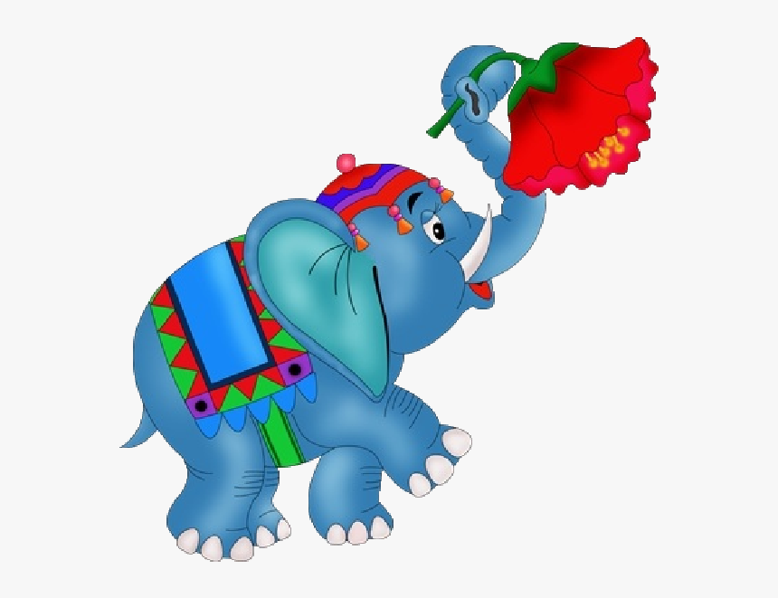 Funny Holding Flowers With - Elephant With Flower Clipart, HD Png Download, Free Download