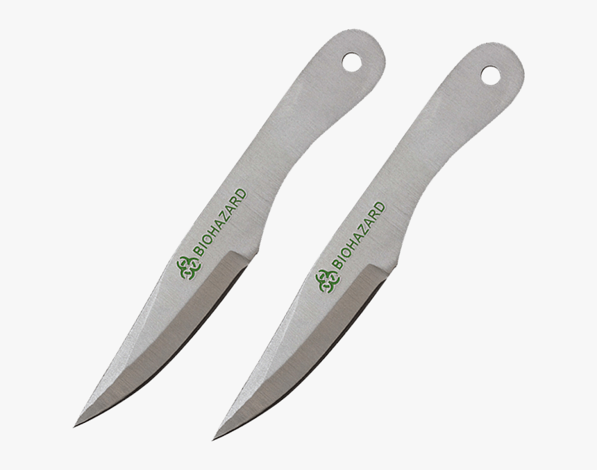 2 Piece Biohazard Chrome Drop Point Throwing Knives - Hunting Knife, HD Png Download, Free Download