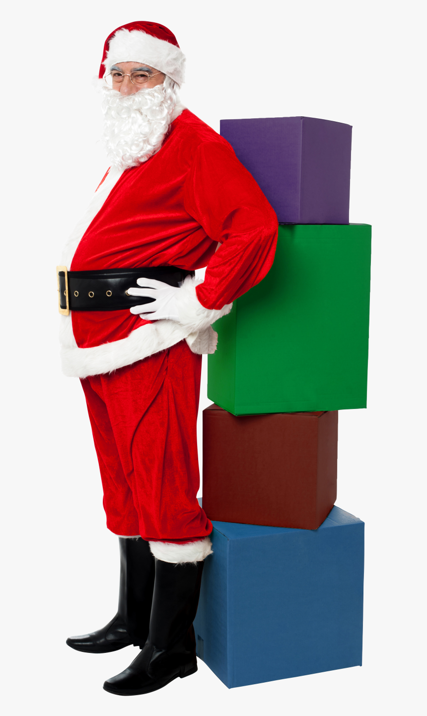 Santa Claus With Four Boxes Png Image - Christmas Day, Transparent Png, Free Download