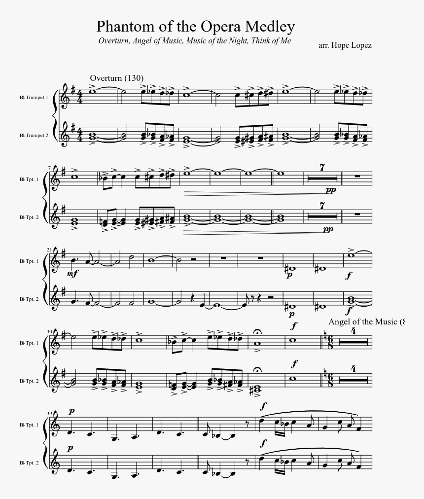 Phantom Of The Opera Medley Sheet Music Composed By - Sheet Music, HD Png Download, Free Download