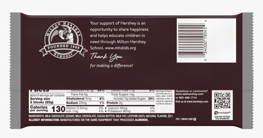 Hersheys Dark Chocolate Bar Nutrition, HD Png Download, Free Download