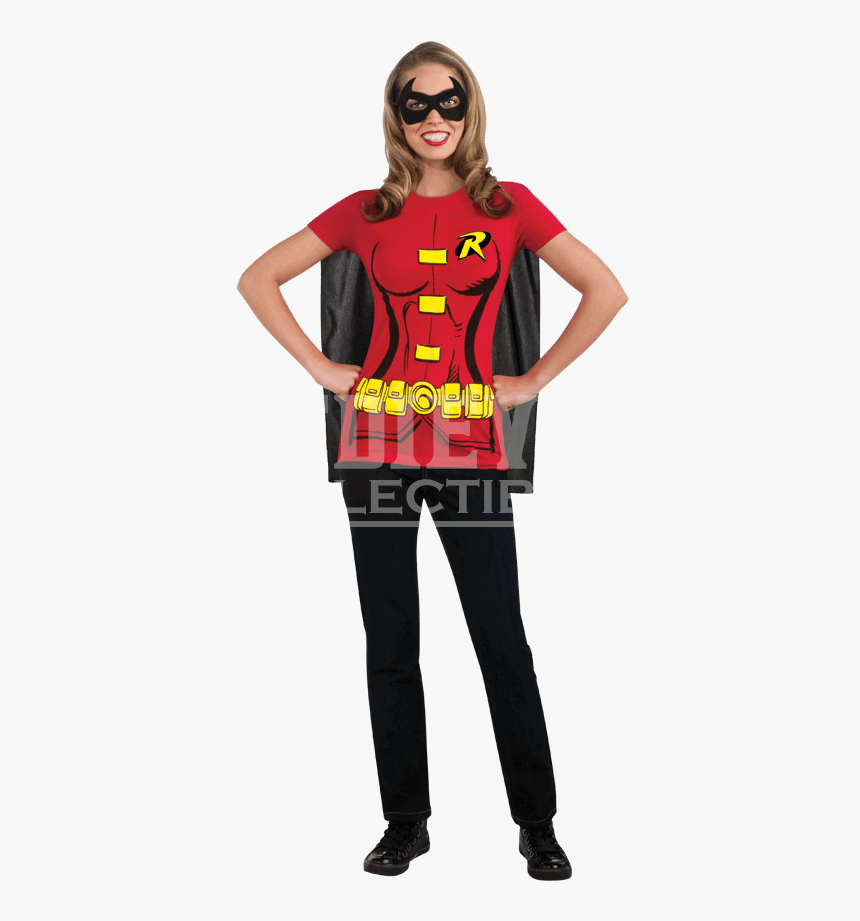 Womens Robin Cape T Shirt With Eye Mask - T Shirt Super Heroes, HD Png Download, Free Download