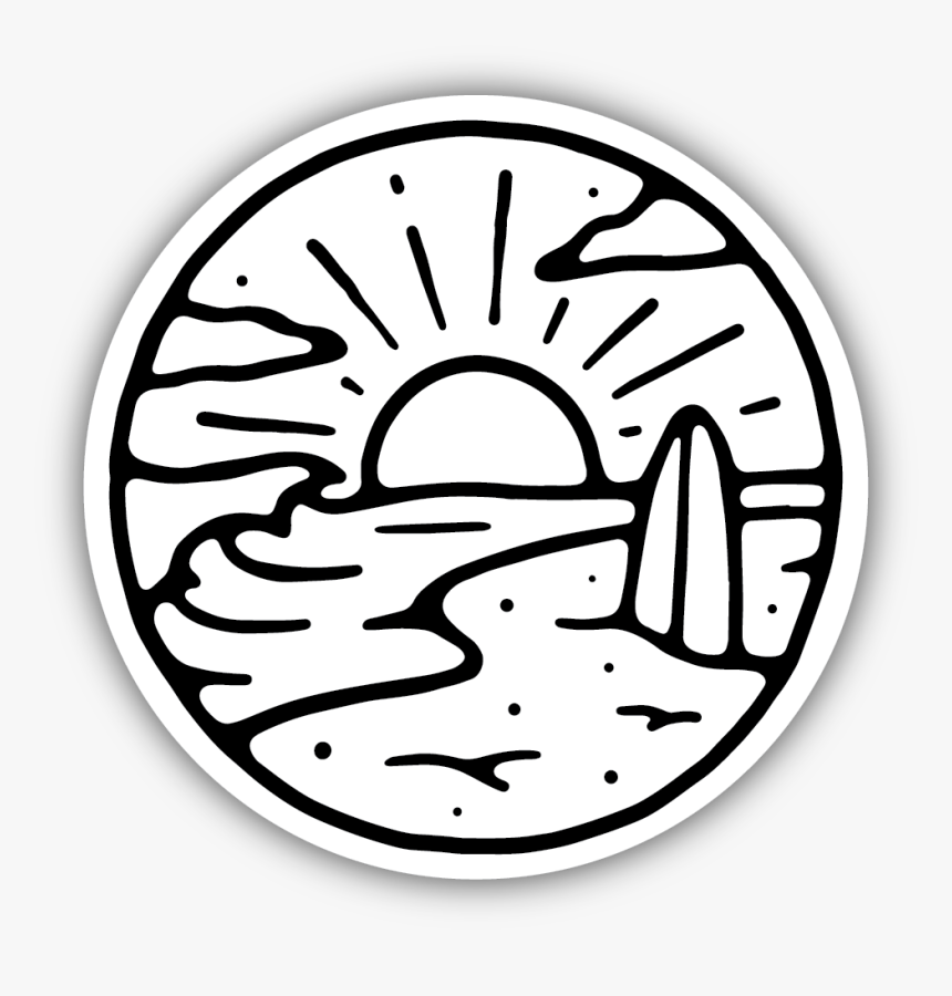 Surfboard Beach Sticker - Black And White Beach Stickers, HD Png Download, Free Download